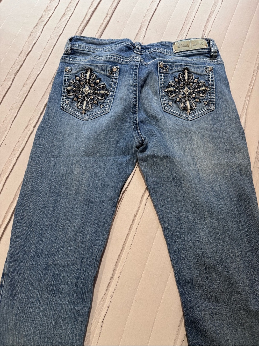 Denim & Co. Embellished Back-Pocket Straight Leg Jeans - Blue